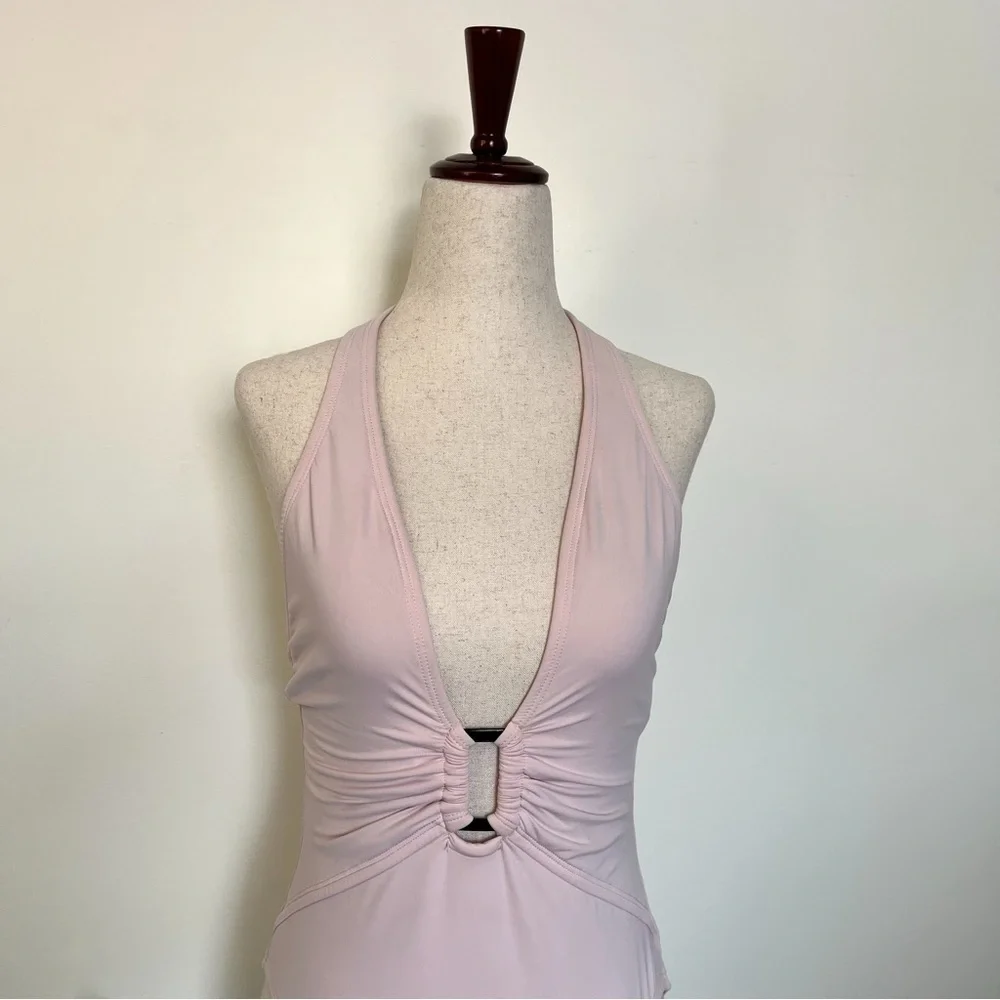 Anne Cole Light Pink Plunging Halter O-Ring One Piece Swimsuit Size 10